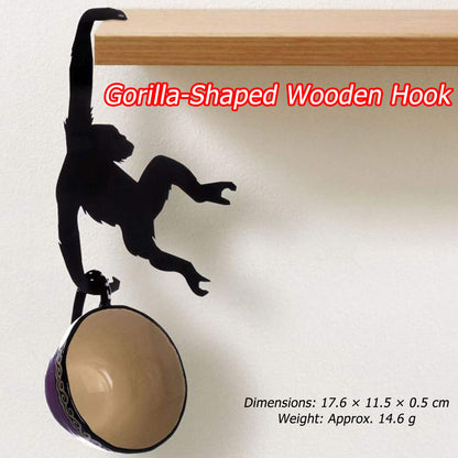 Wooden Gorilla-Shaped Hook - Creative Wall Hanger for Kitchen Door, Rustic Art Decor